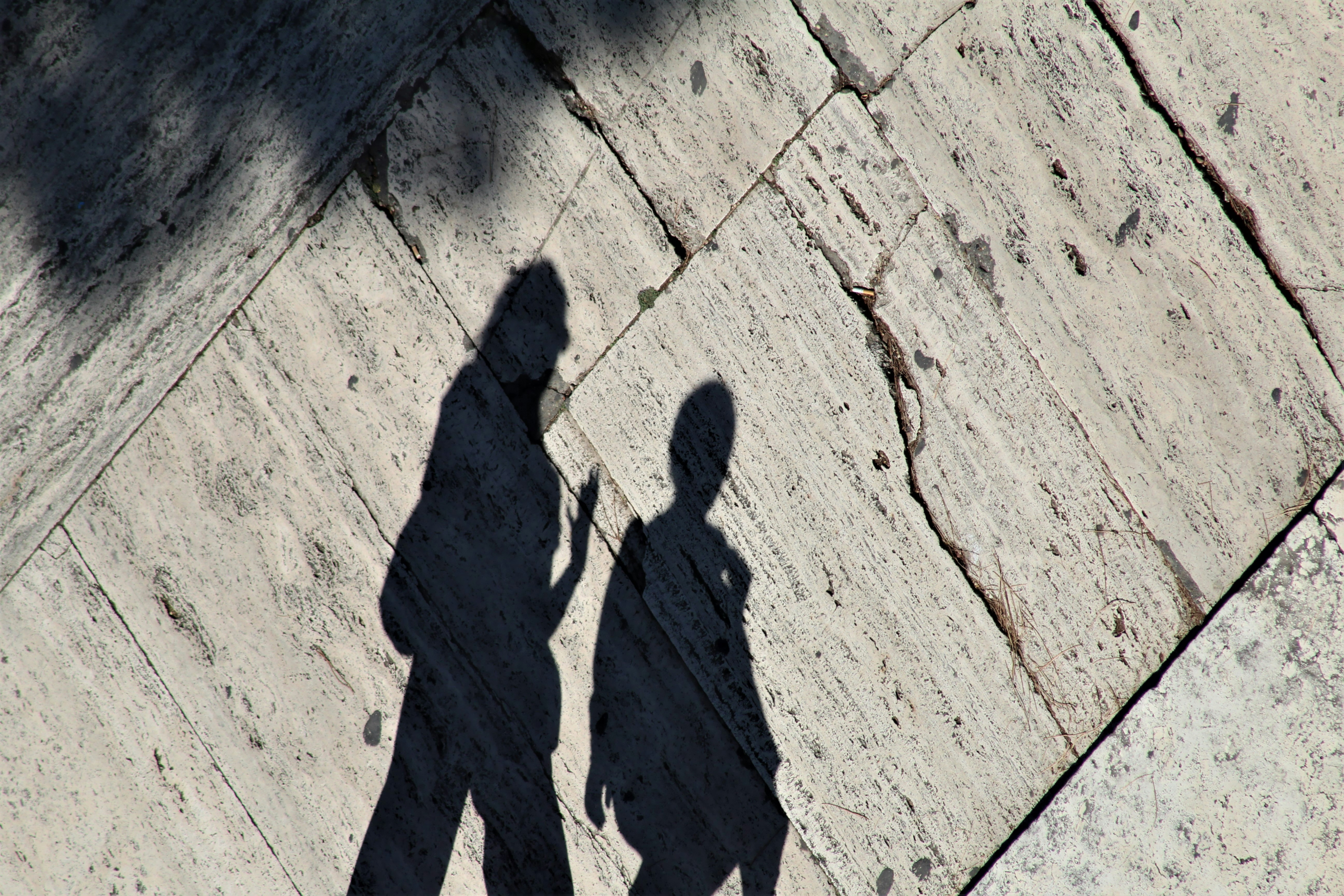 Shadows of two people walking together