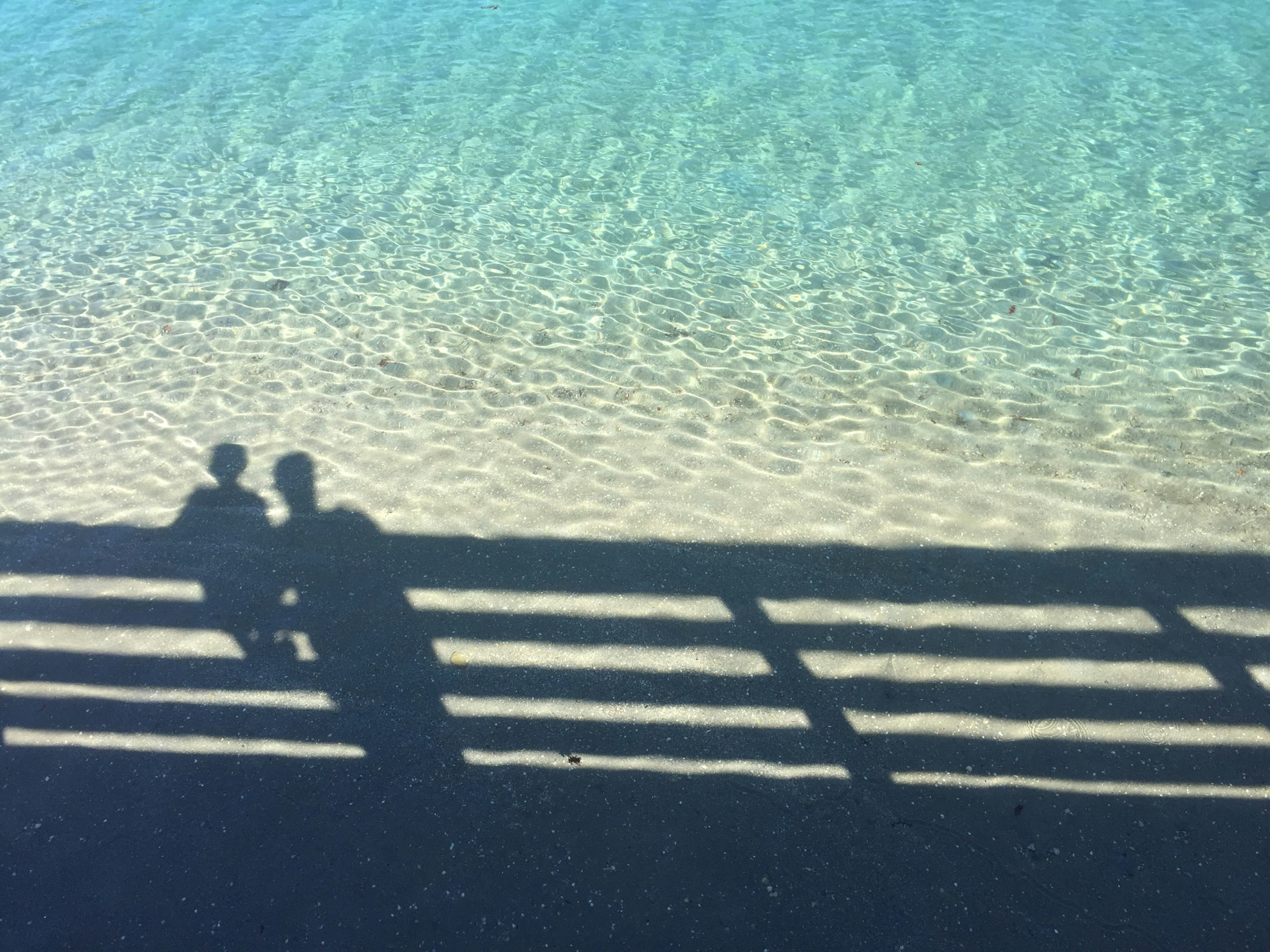 Silhouettes of two people looking out at the ocean together